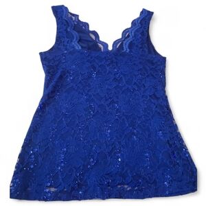 Boston Proper Top Formal‎ Sequined V-Necked Sleeveless Blue Size M